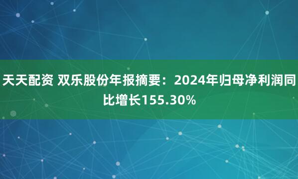 天天配资 双乐股份年报摘要:2024年归母净利润同比增长155.30%