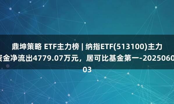 鼎坤策略 ETF主力榜 | 纳指ETF(513100)主力资金净流出4779.07万元，居可比基金第一-20250603